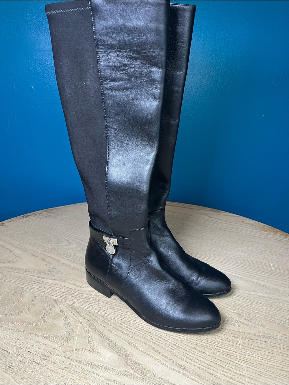 Michael Kors Hamilton Classic Black Leather Knee High Riding Boots Womens Size 7